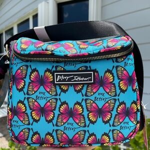 BETSEY JOHNSON CUBE Insulated Lunch Tote In Aqua Butterflues